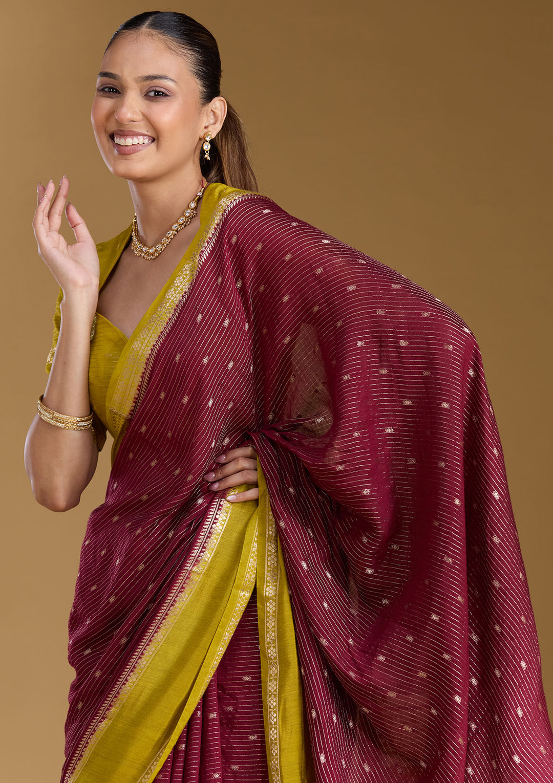 Wine Zariwork (Gold) Art Silk Silk_Saree