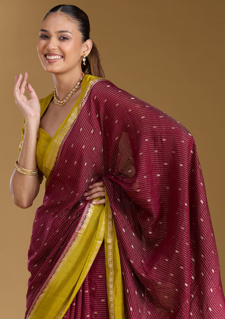 Wine Zariwork (Gold) Art Silk Silk_Saree