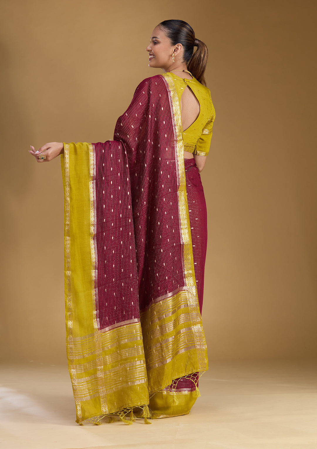 Wine Zariwork (Gold) Art Silk Silk_Saree