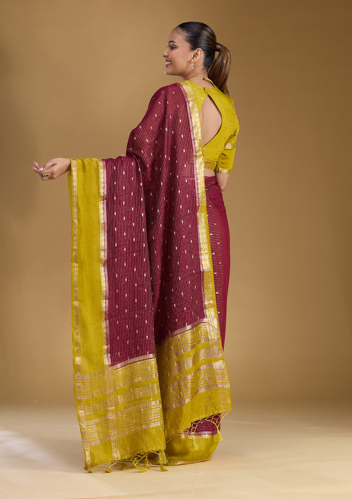 Wine Zariwork (Gold) Art Silk Silk_Saree