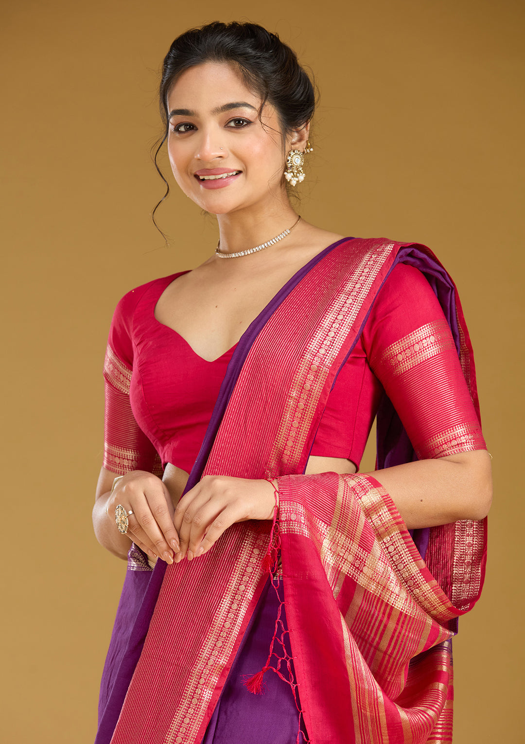 Purple Zariwork (Gold) Art Silk Silk Saree