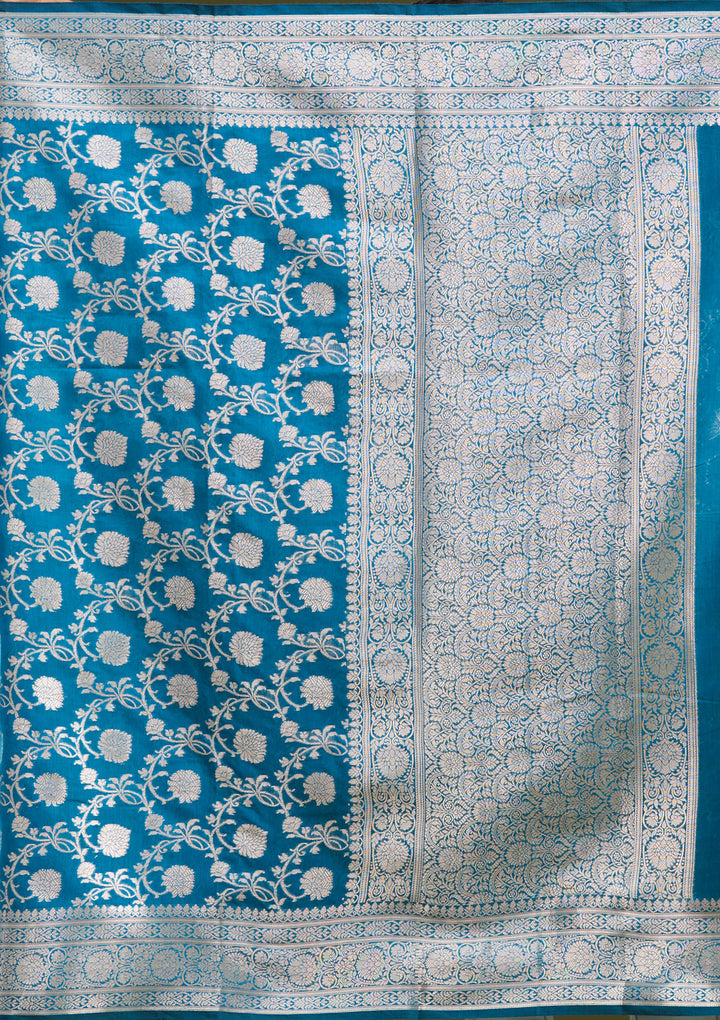 Peacock Blue Zariwork Cotton Silk Saree