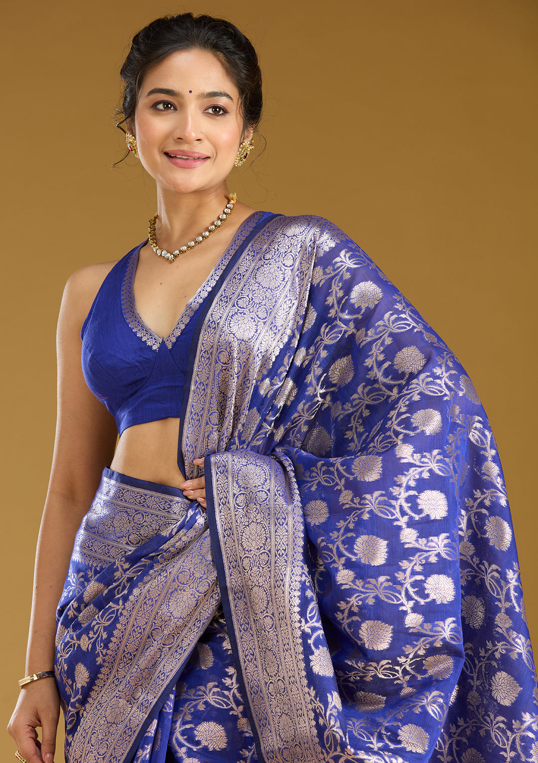 Royal Blue Zariwork Cotton Silk_Saree