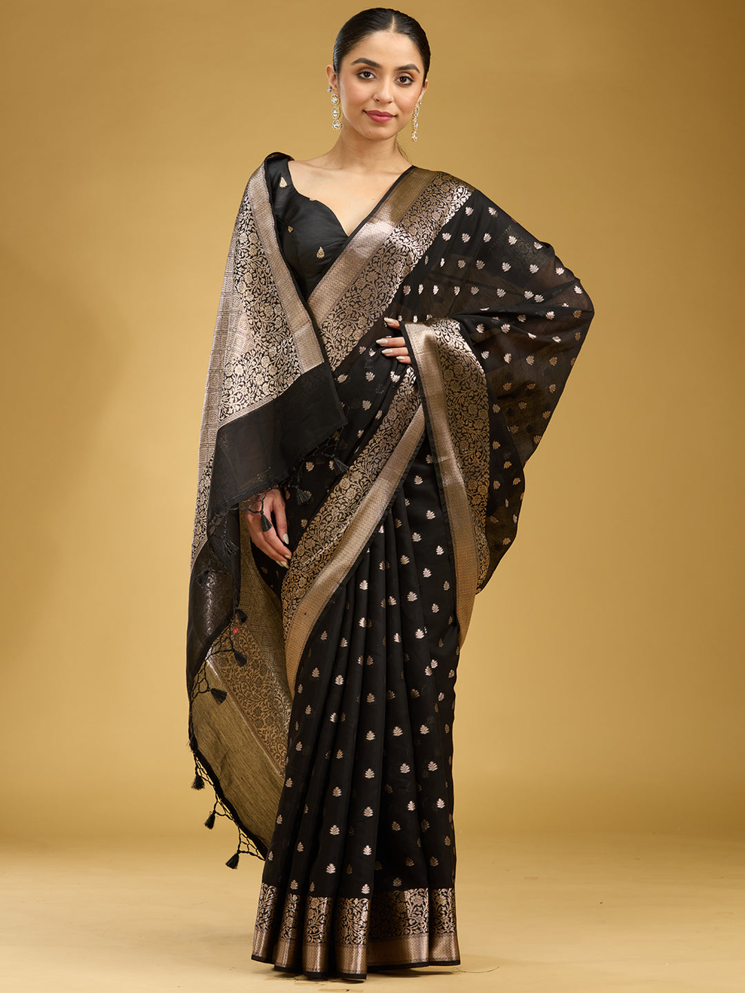 Black Zariwork Cotton Silk Saree