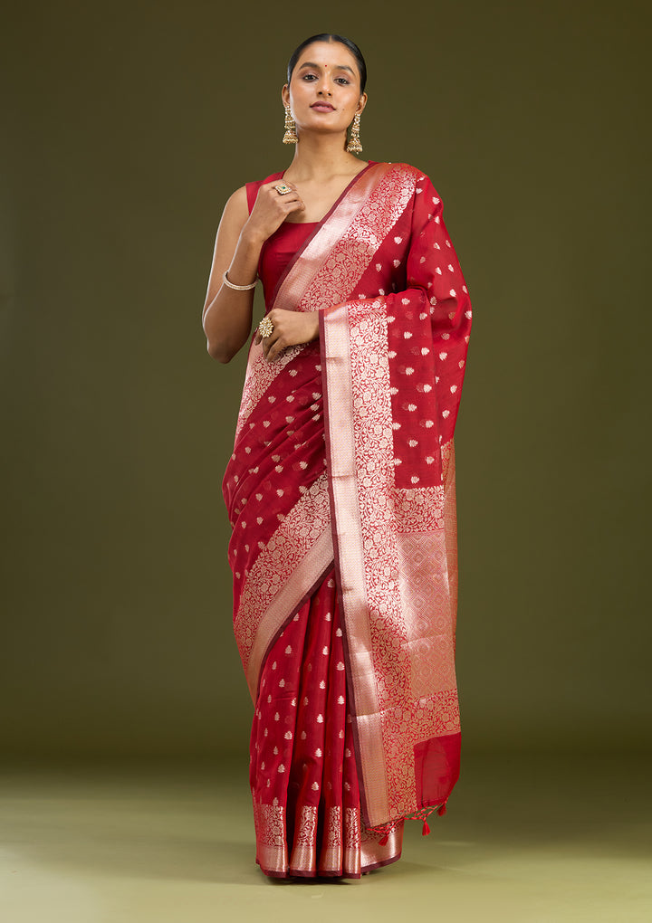 Red Zariwork Cotton Silk Saree