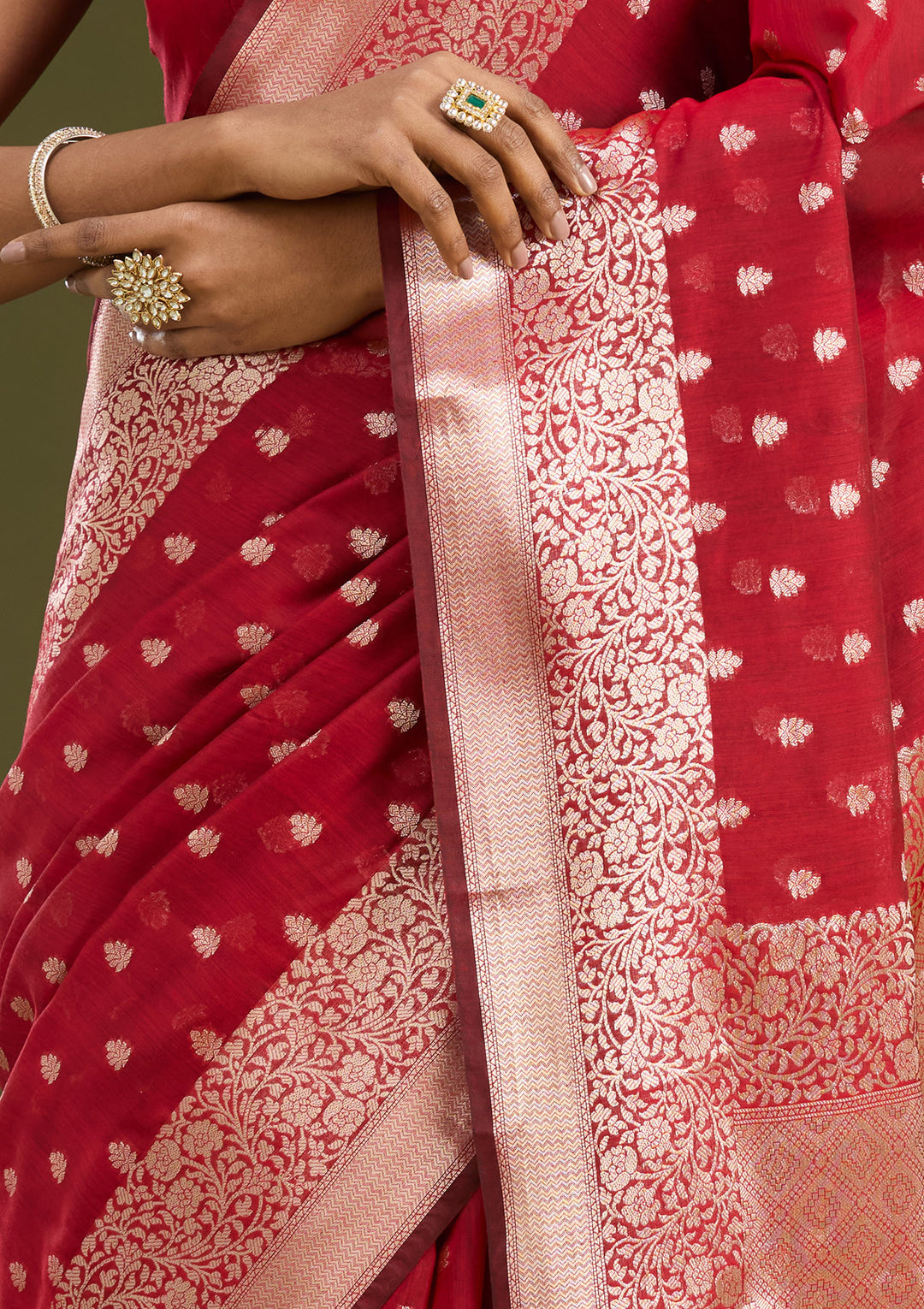 Red Zariwork Cotton Silk Saree