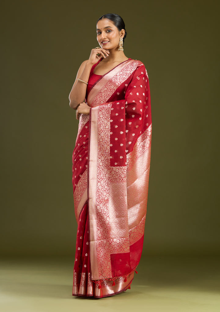 Red Zariwork Cotton Silk Saree