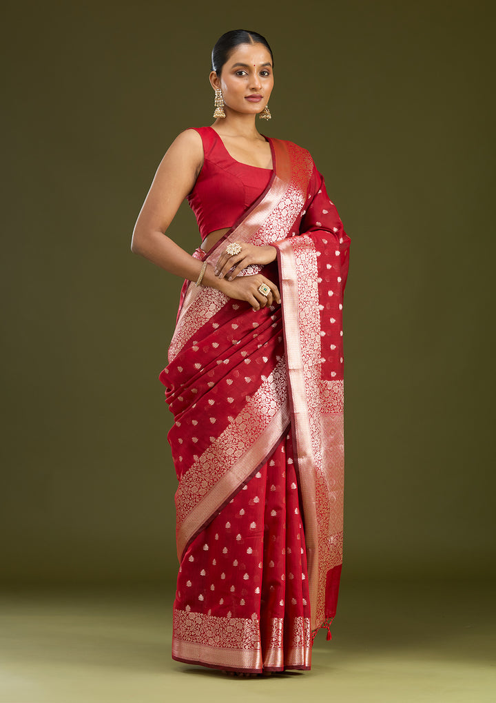 Red Zariwork Cotton Silk Saree