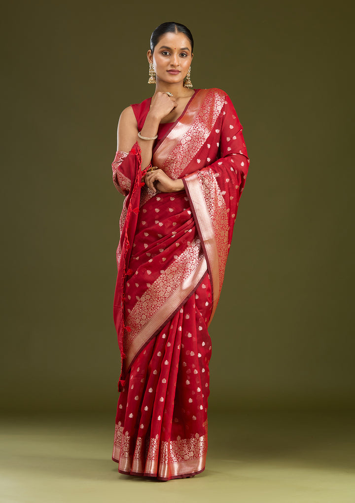 Red Zariwork Cotton Silk Saree