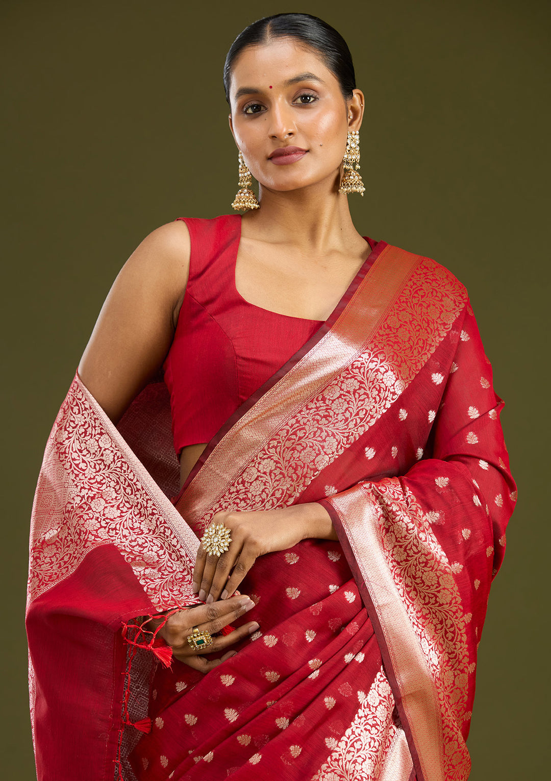 Red Zariwork Cotton Silk Saree