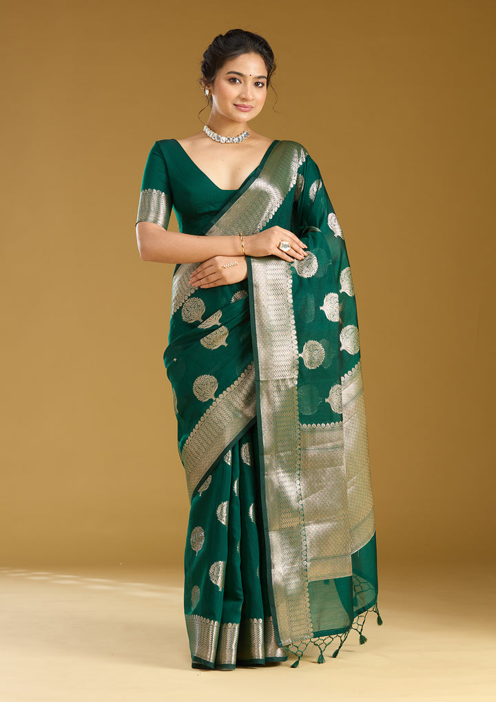 Bottle Green Zariwork (Gold) Art Silk Saree