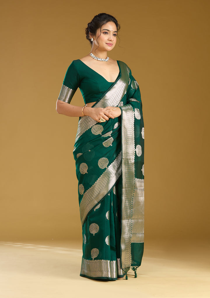 Bottle Green Zariwork (Gold) Art Silk Saree