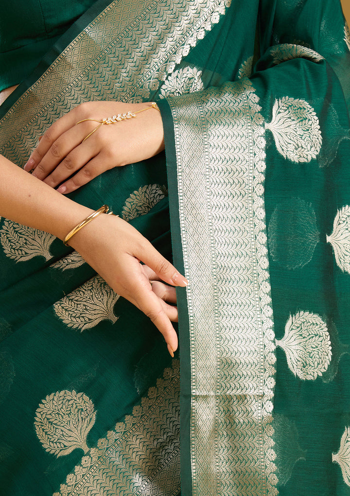 Bottle Green Zariwork (Gold) Art Silk Saree