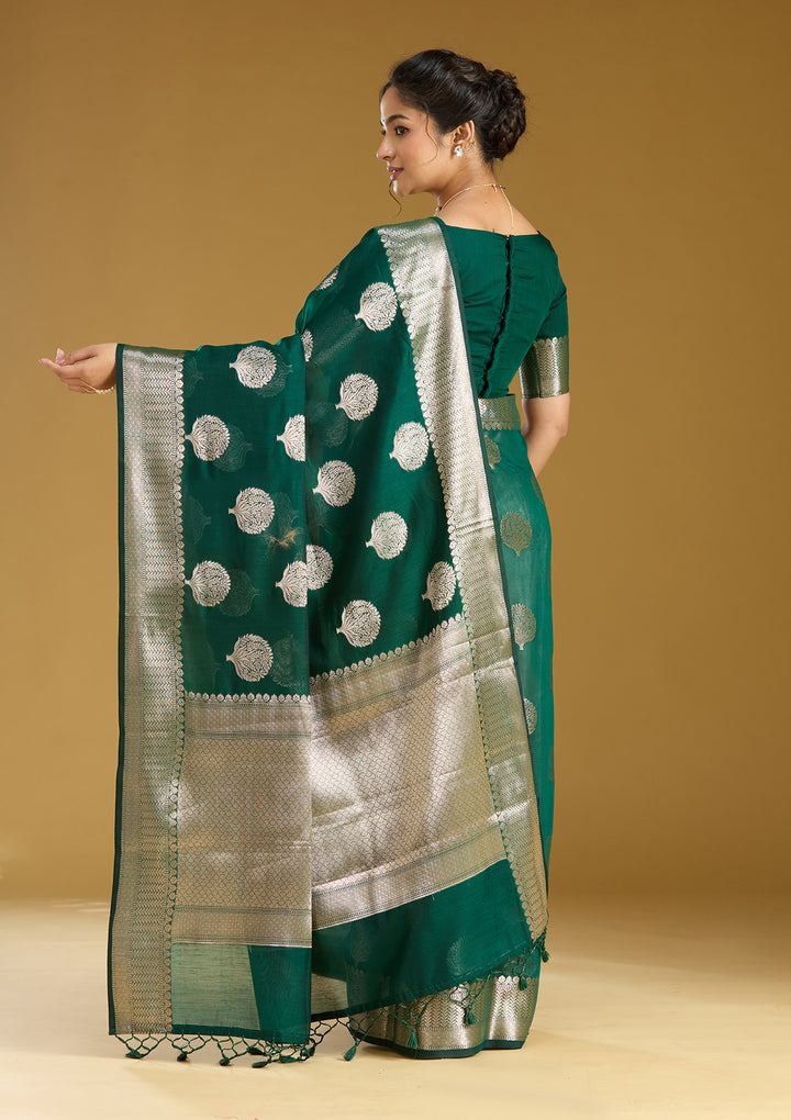 Bottle Green Zariwork (Gold) Art Silk Saree