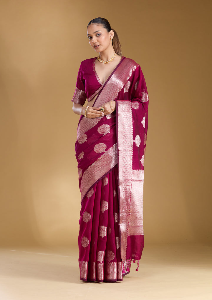 Magenta Pink Zariwork (Gold) Art Silk Silk_Saree