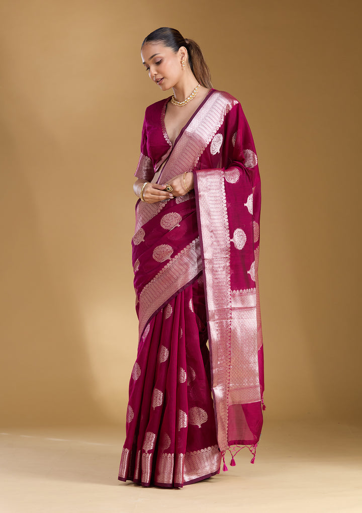 Magenta Pink Zariwork (Gold) Art Silk Silk_Saree