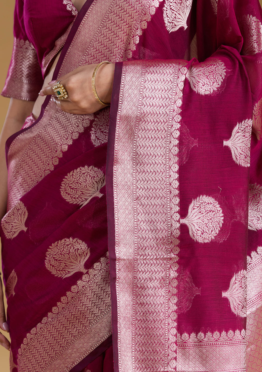 Magenta Pink Zariwork (Gold) Art Silk Silk_Saree