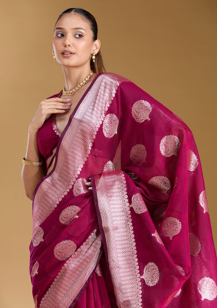 Magenta Pink Zariwork (Gold) Art Silk Silk_Saree