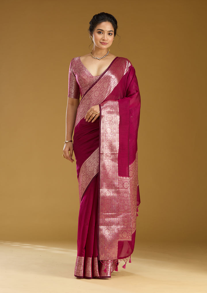 Magenta Pink Zariwork (Gold) Art Silk Silk Saree