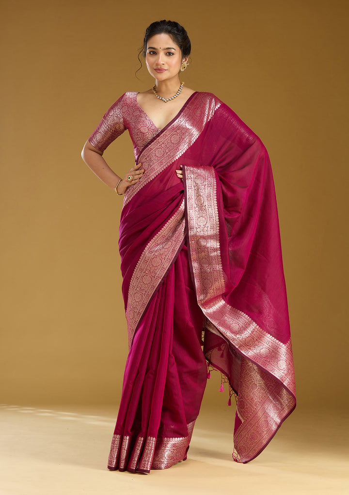 Magenta Pink Zariwork (Gold) Art Silk Silk Saree