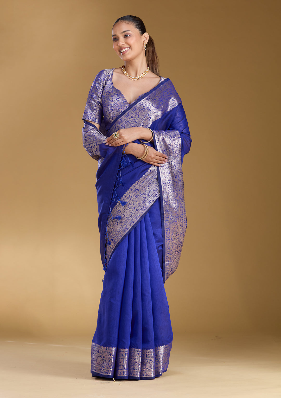 Royal Blue Zariwork (Gold) Art Silk Silk_Saree