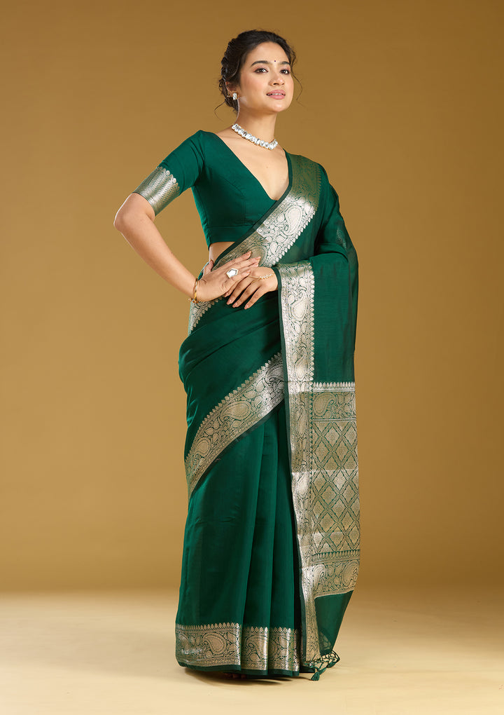 Bottle Green Zariwork (Gold) Art Silk Silk_Saree