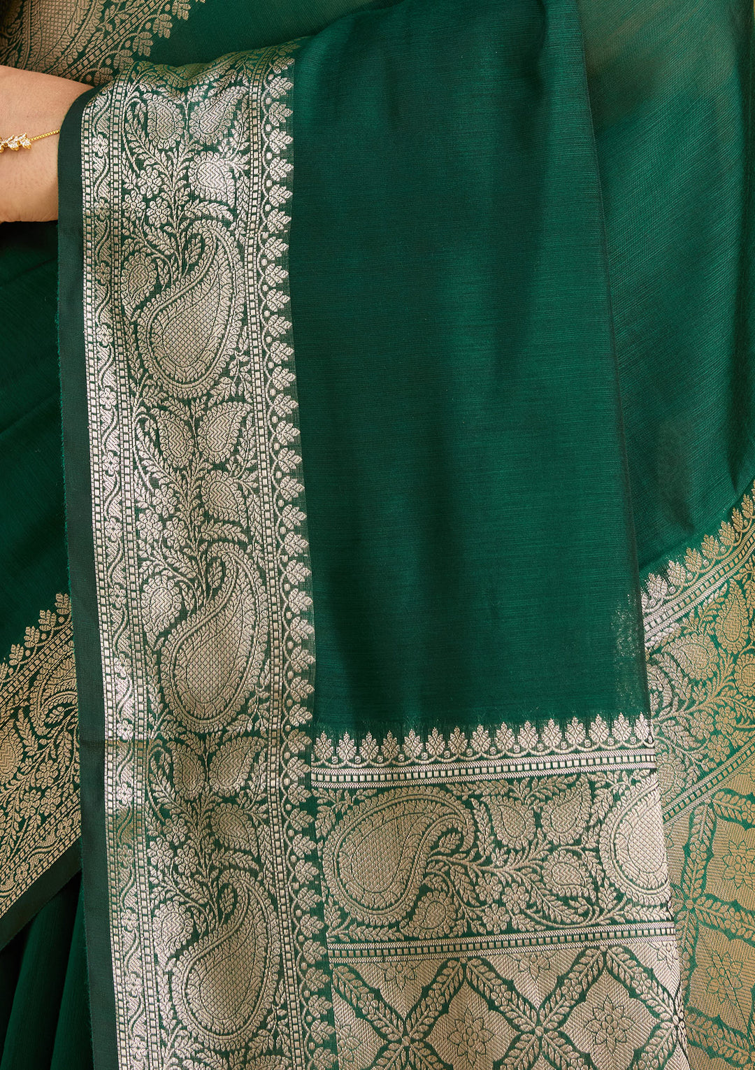 Bottle Green Zariwork (Gold) Art Silk Silk_Saree