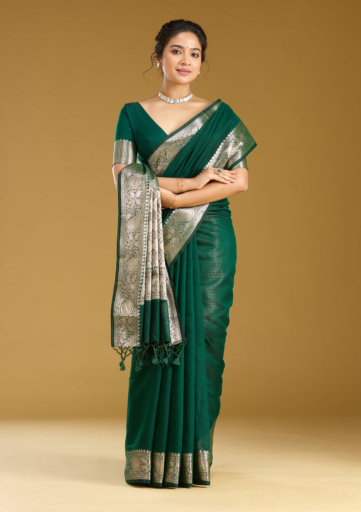 Bottle Green Zariwork (Gold) Art Silk Silk_Saree