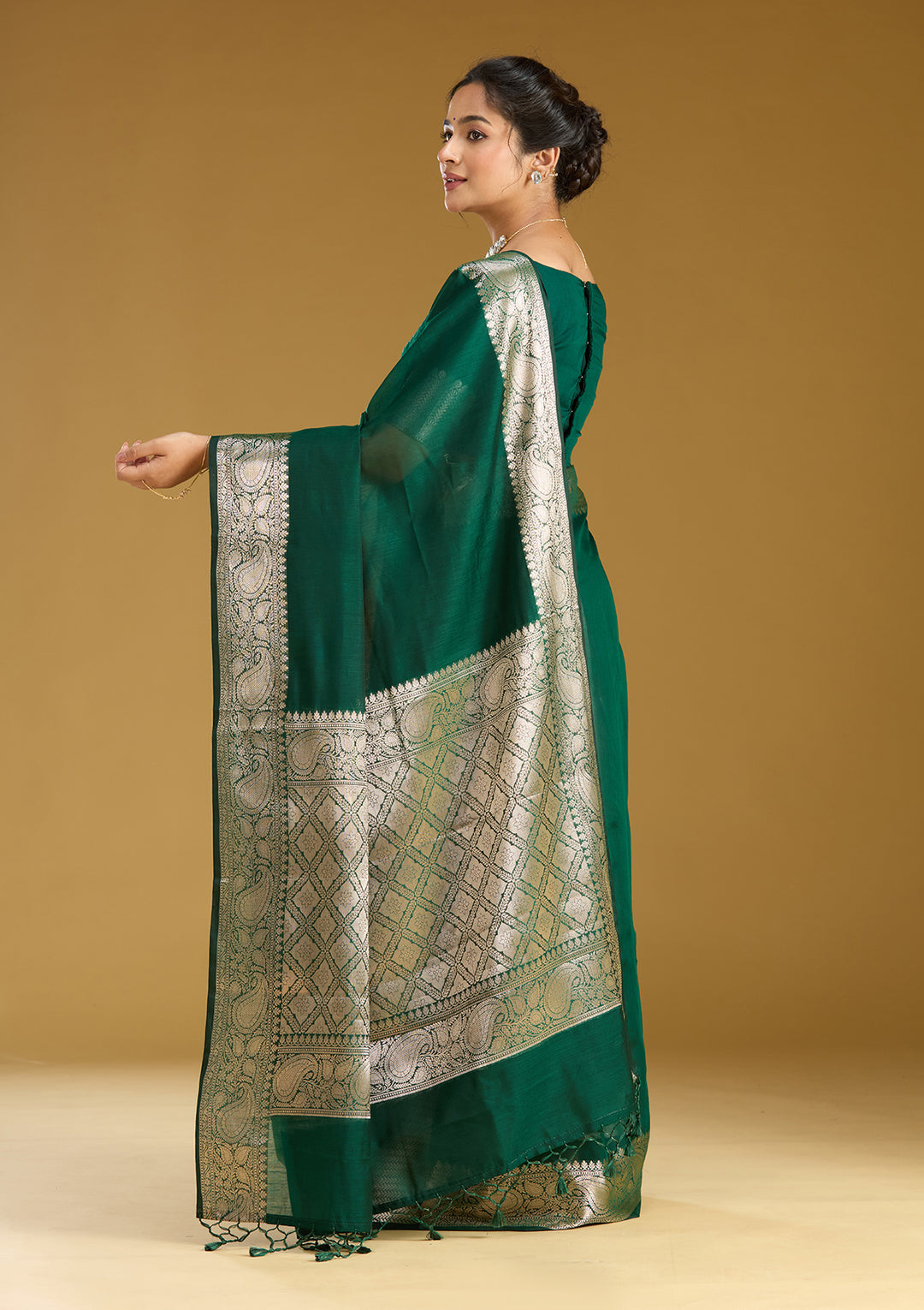 Bottle Green Zariwork (Gold) Art Silk Silk_Saree