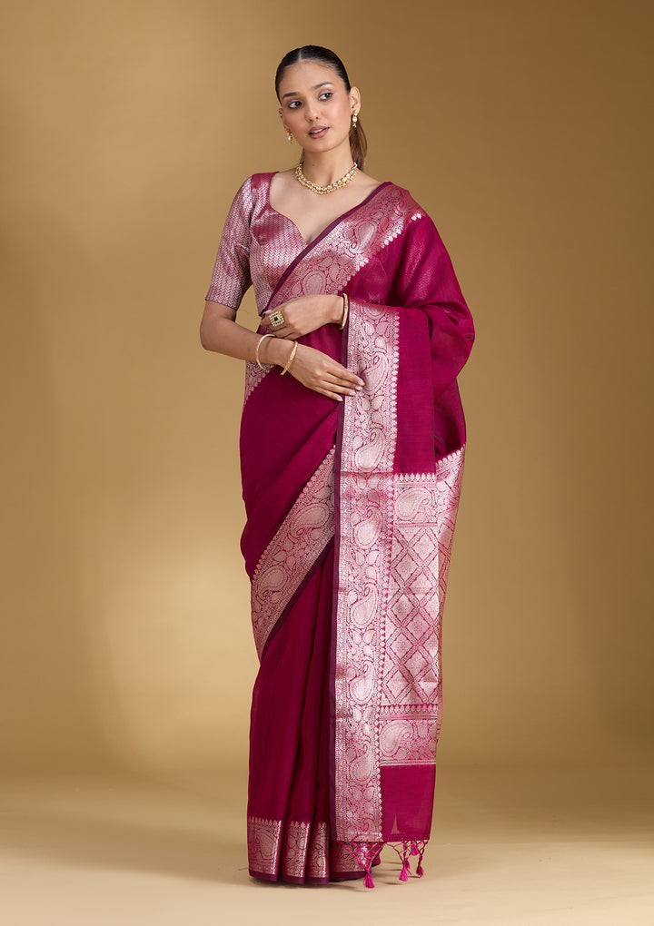 Magenta Pink Zariwork (Gold) Art Silk Silk_Saree