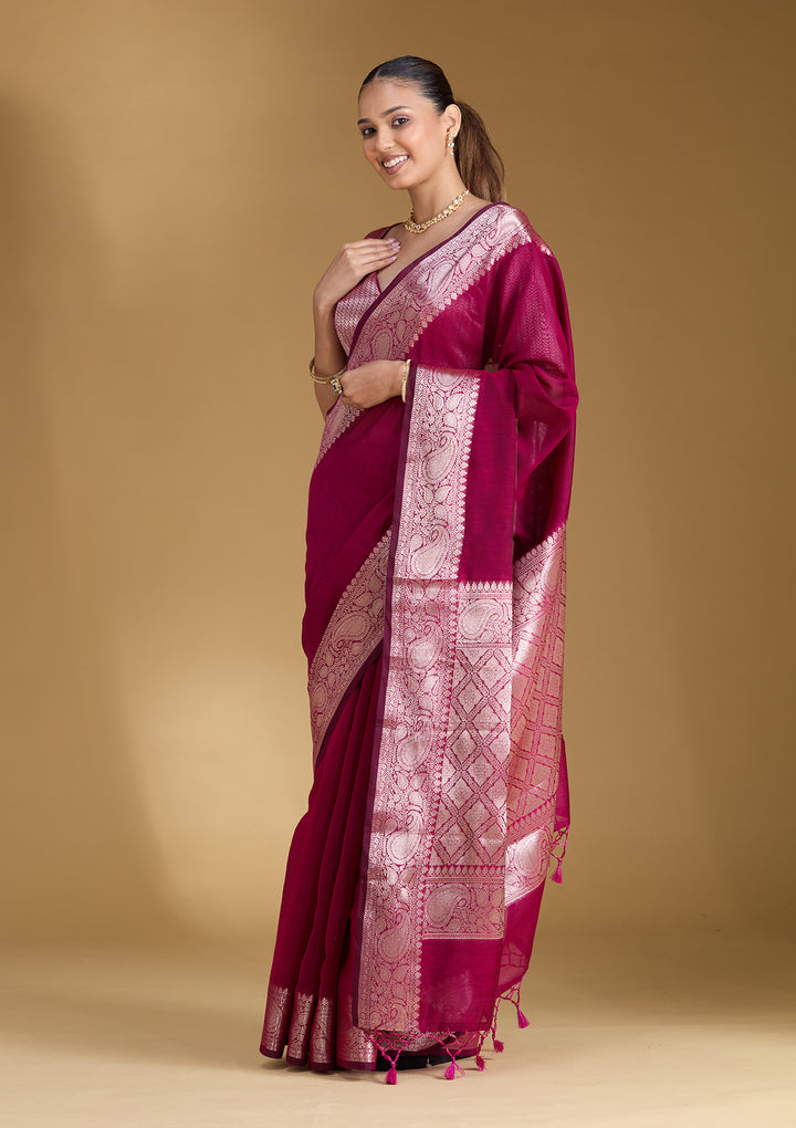 Magenta Pink Zariwork (Gold) Art Silk Silk_Saree