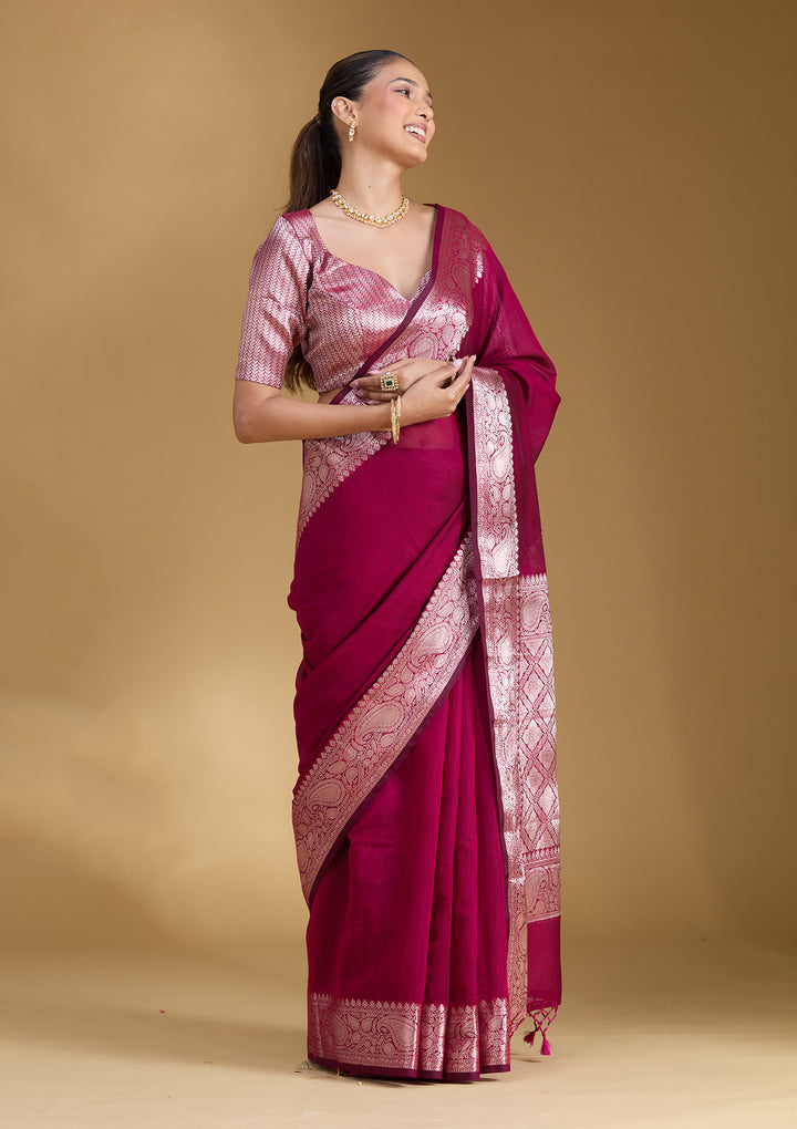 Magenta Pink Zariwork (Gold) Art Silk Silk_Saree