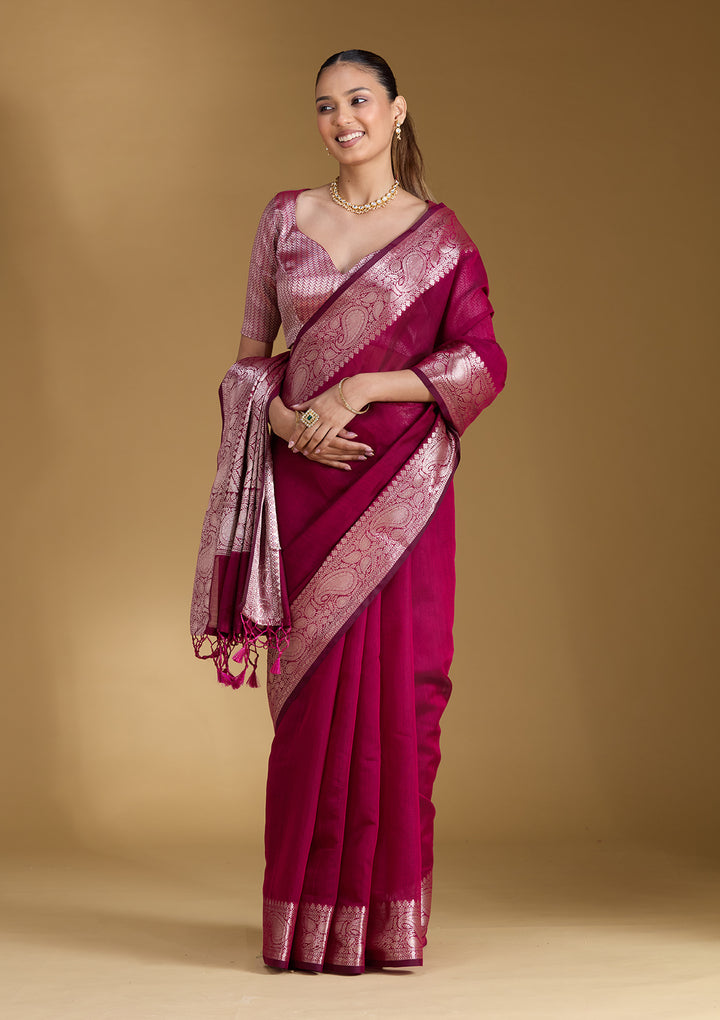 Magenta Pink Zariwork (Gold) Art Silk Silk_Saree