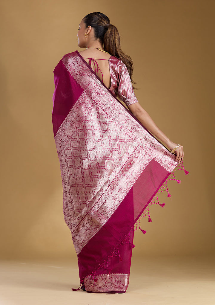 Magenta Pink Zariwork (Gold) Art Silk Silk_Saree