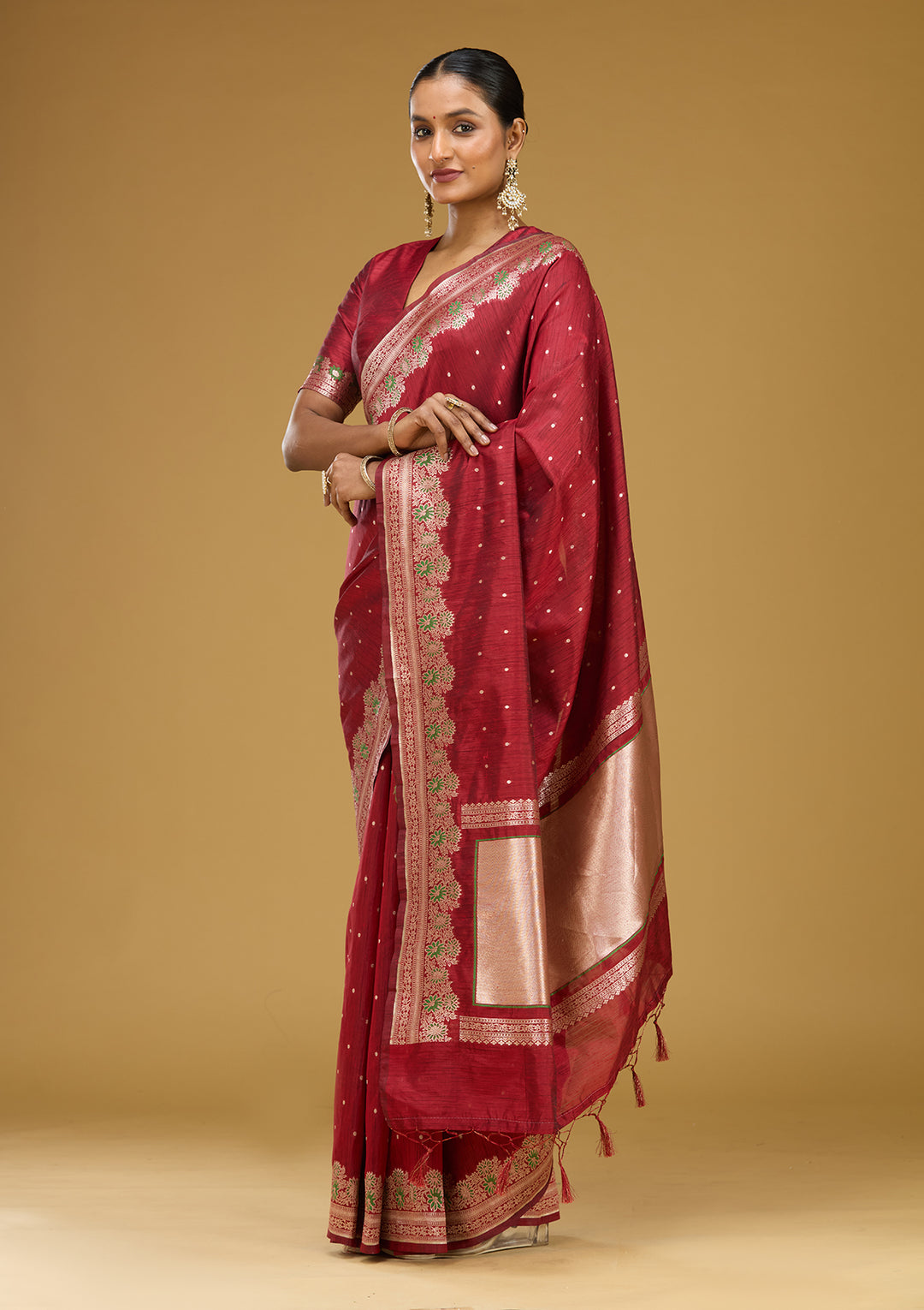 Maroon Zariwork (Gold) Art Silk Silk Saree