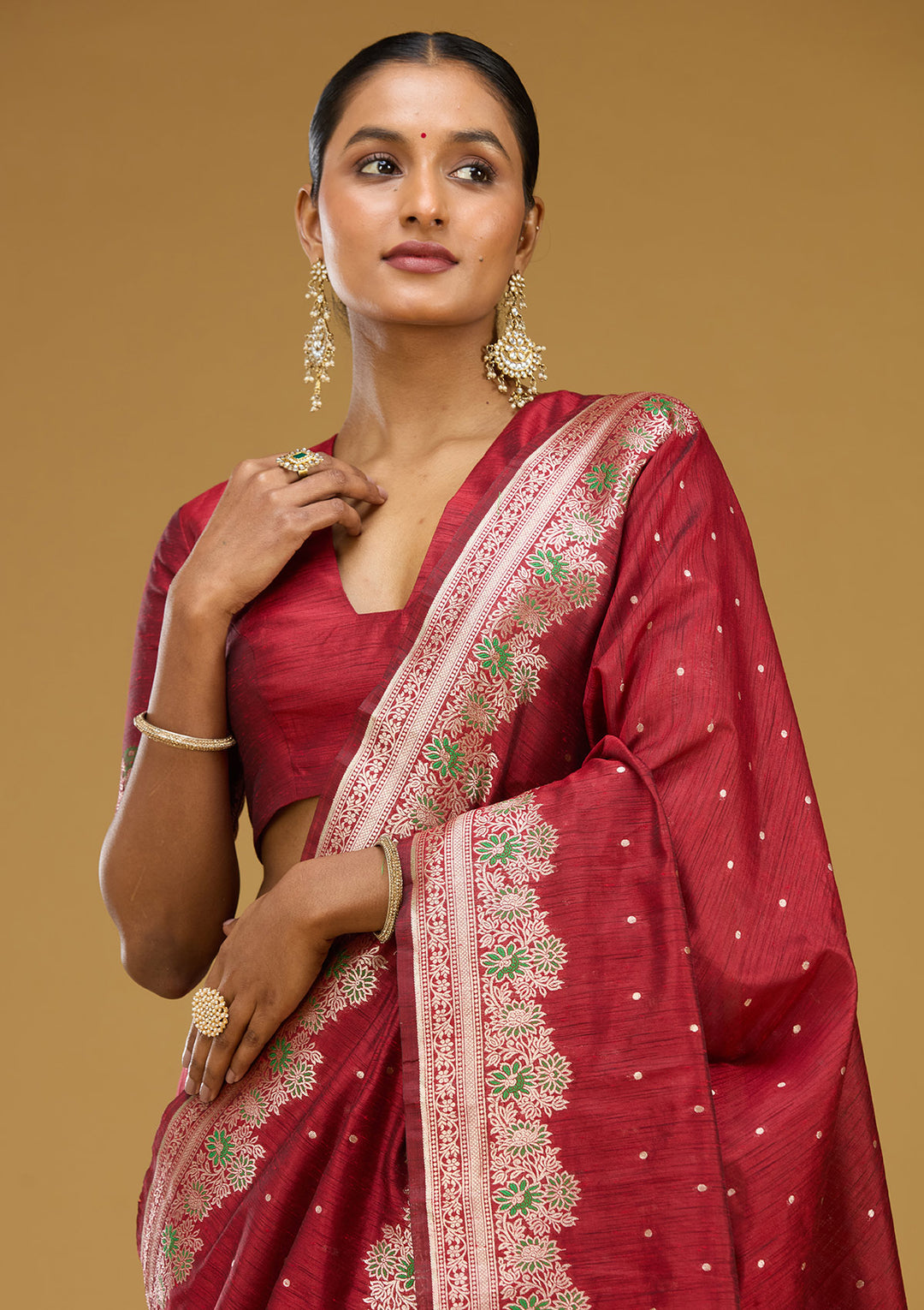 Maroon Zariwork (Gold) Art Silk Silk Saree