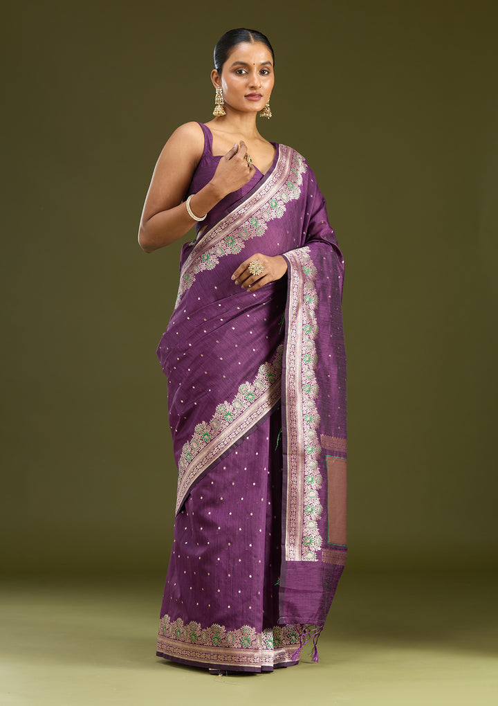 Purple Zariwork (Gold) Art Silk Silk Saree