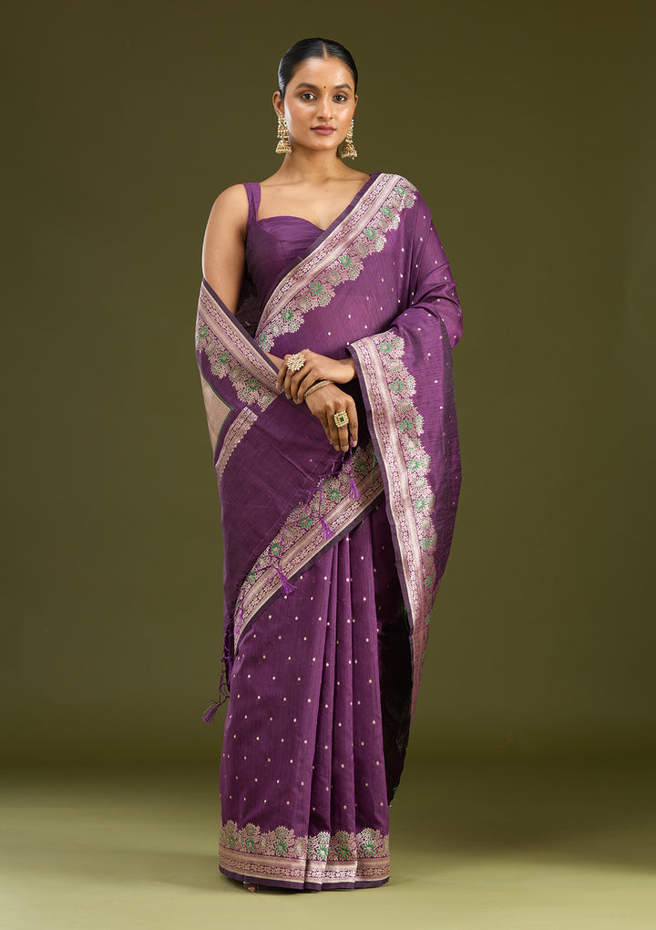 Purple Zariwork (Gold) Art Silk Silk Saree