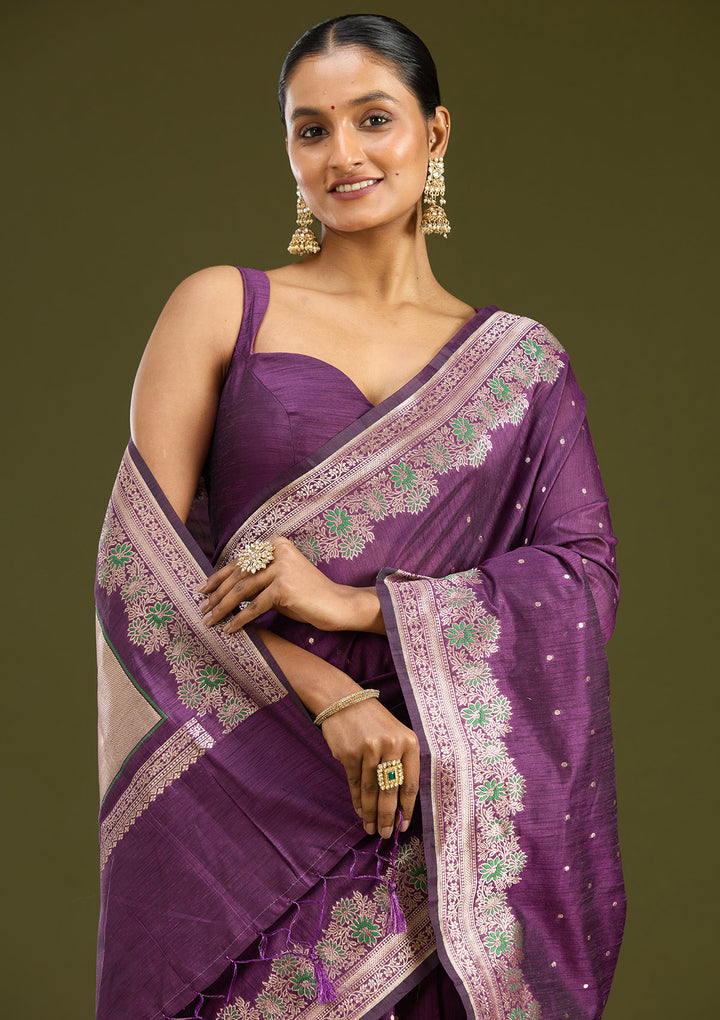 Purple Zariwork (Gold) Art Silk Silk Saree
