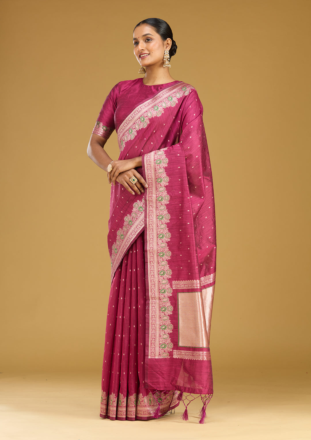 Wine Zariwork (Gold) Art Silk Silk Saree