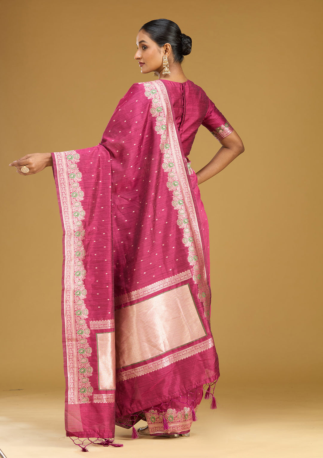 Wine Zariwork (Gold) Art Silk Silk Saree