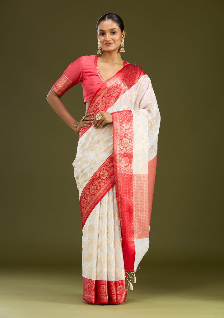 Cream Zariwork Tissue Silk Saree