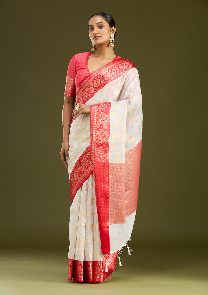 Cream Zariwork Tissue Silk Saree
