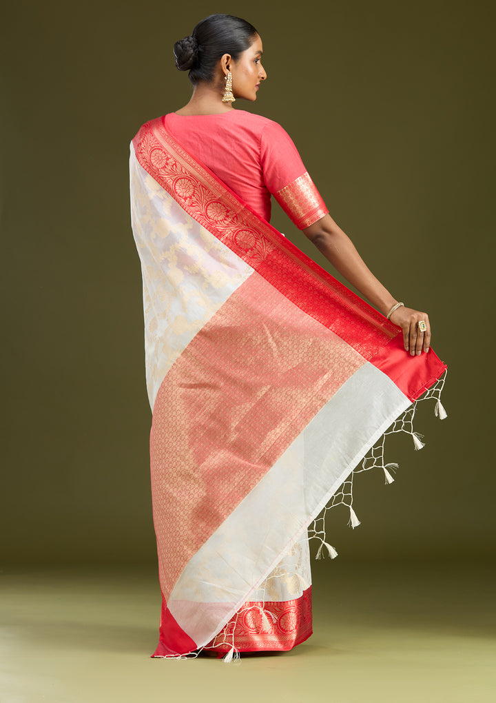 Cream Zariwork Tissue Silk Saree