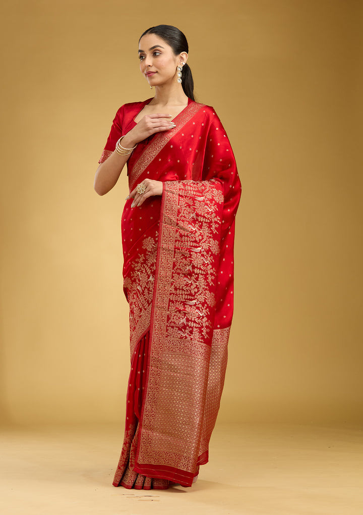 Red Zariwork (Gold) Semi Crepe Silk Saree