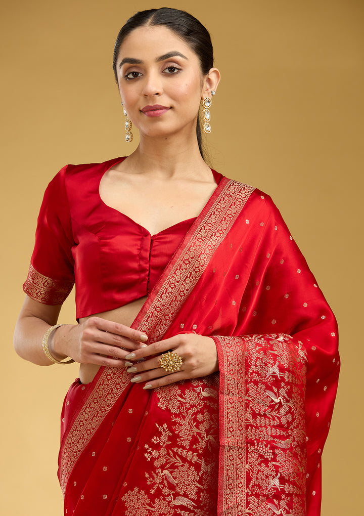 Red Zariwork (Gold) Semi Crepe Silk Saree