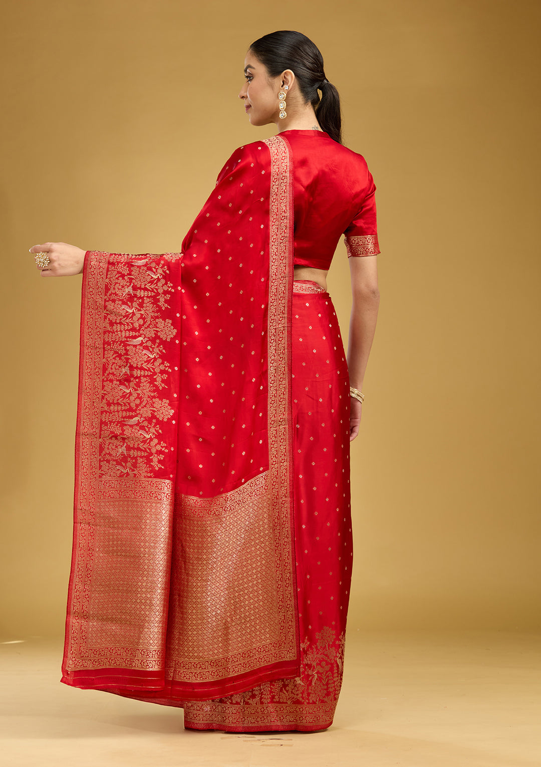 Red Zariwork (Gold) Semi Crepe Silk Saree