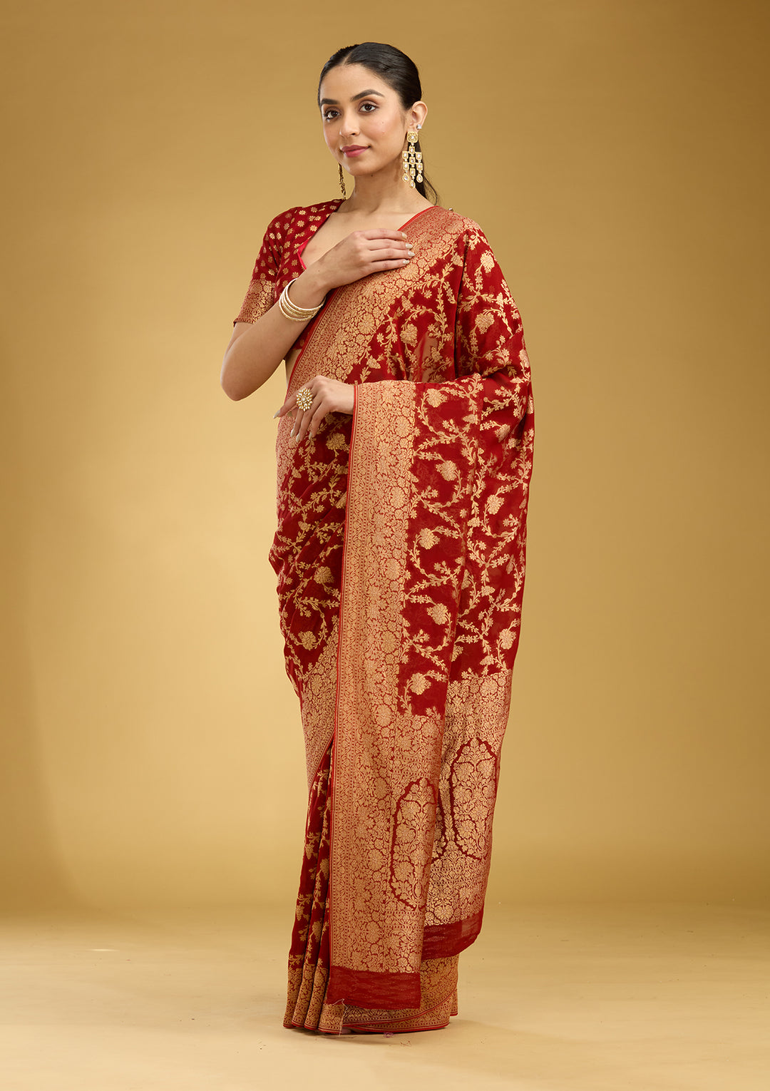 Rust Zariwork (Gold) Silk Saree