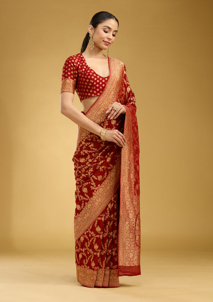 Rust Zariwork (Gold) Silk Saree