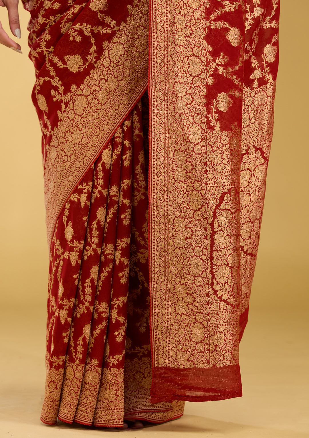 Rust Zariwork (Gold) Silk Saree